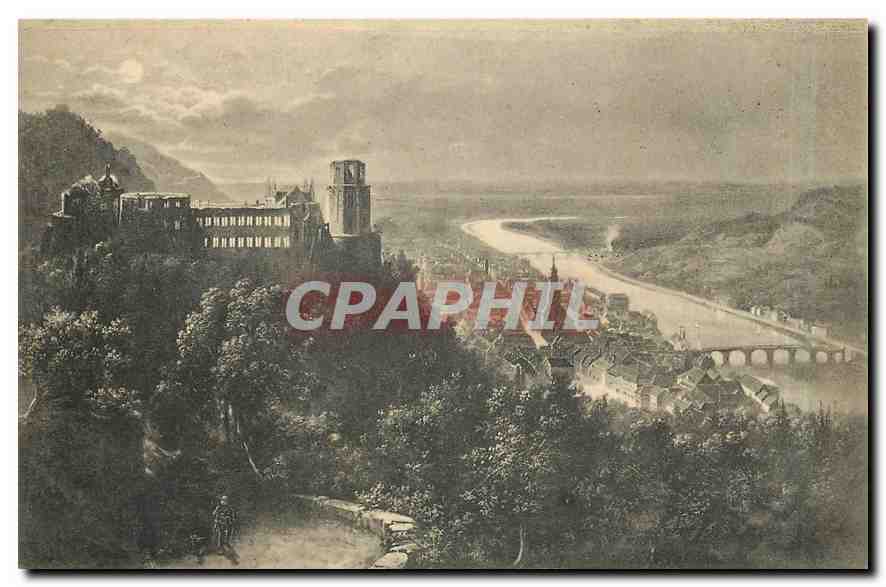 CPA Heidelberg vom Wolfsbrunnenweg gesehen bei Mondschein 