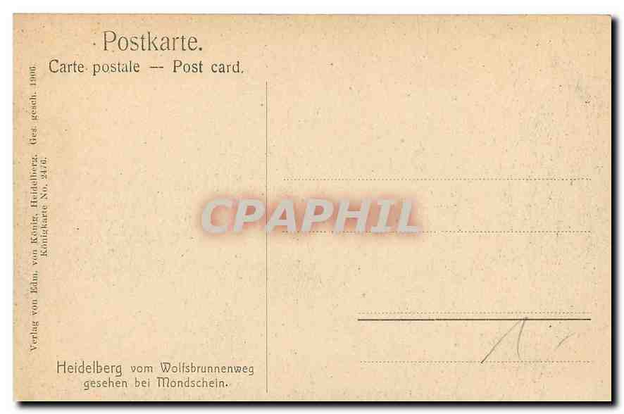CPA Heidelberg vom Wolfsbrunnenweg gesehen bei Mondschein  — Rückseite