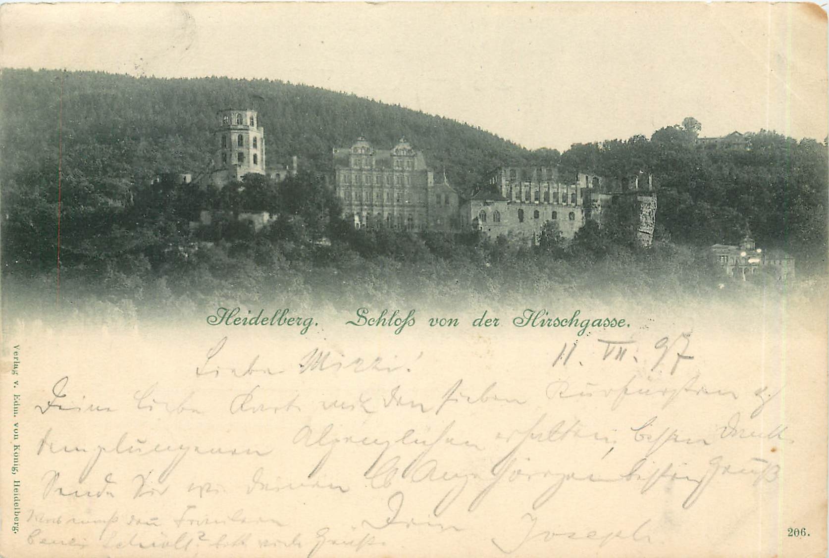 CPA Heidelberg Schloss von der Hirschgasse (carte 1897)