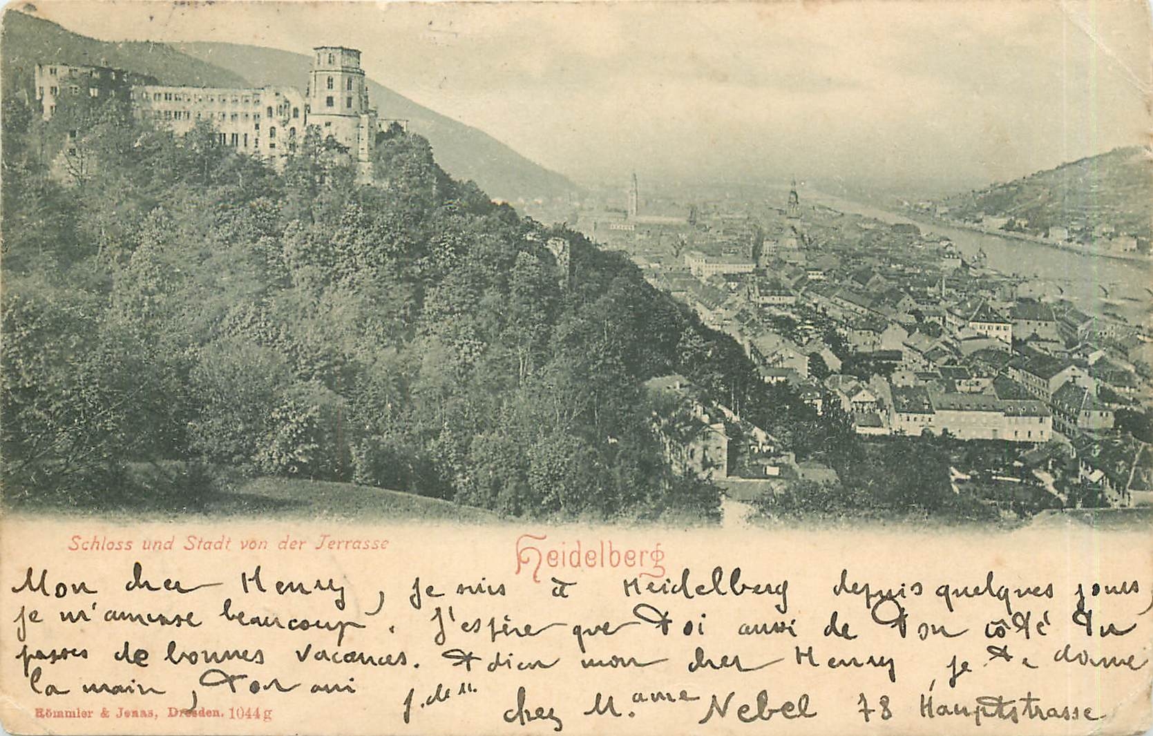 CPA Schloss und Stadt von dr Terrasse Heidelberg 
