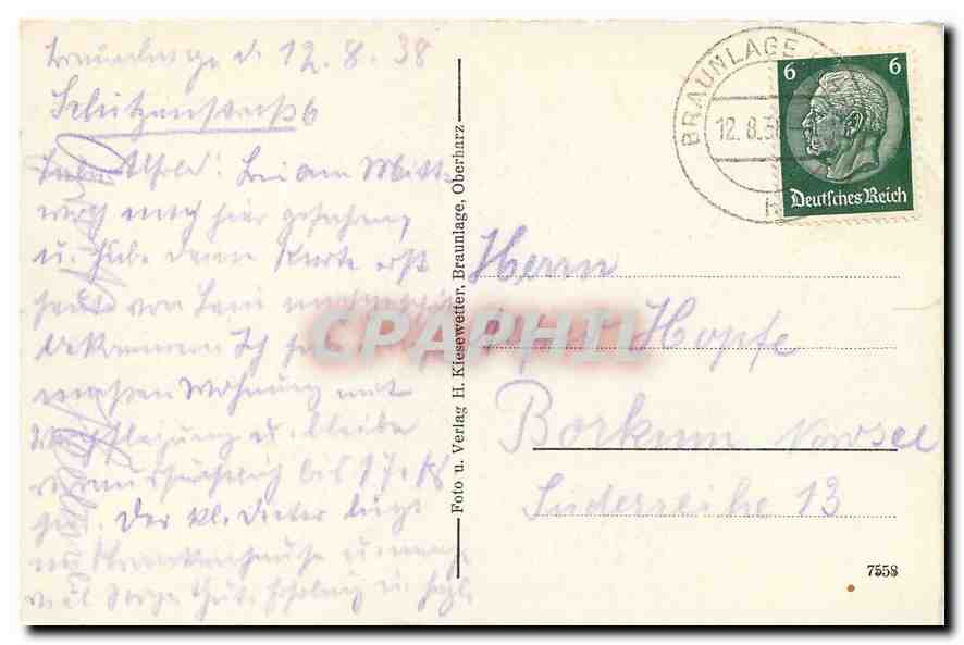 CPA Braunlage im Oberharz  — Rückseite