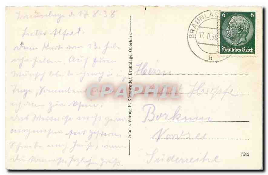 CPA Braunlage im Oberharz Im Kurgarten  — Rückseite