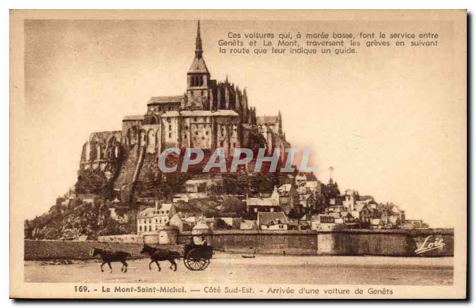 Le Mont-Saint-Michel — Côté Sud-Est — Arrivée d'une voiture de Genêts — Édition Mairie Ramnes