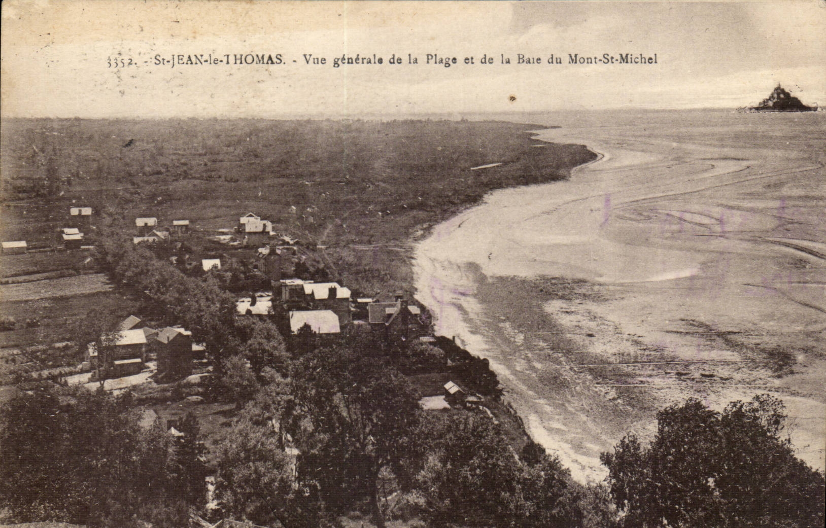 Saint Jean le Thomas CPA Vue generale de la plage et de al baie du Mont Saint Michel