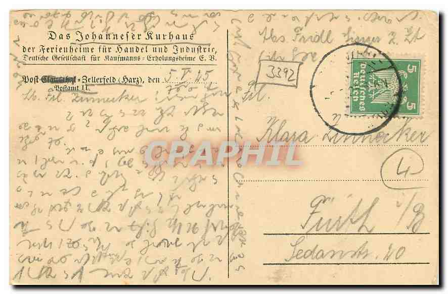 CPA Das Johanneser Kurhaus Bellerfeld Harz  — Back