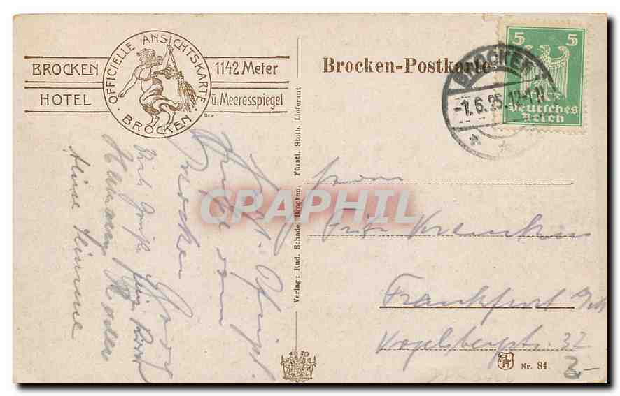 CPA Brocken  — Rückseite