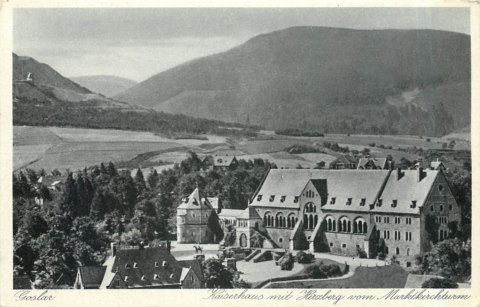 CPA Goslar Kaiserhaus mit Harzburg vom Marktkirchturm 