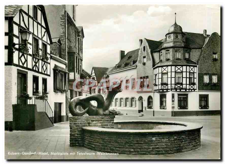 CPM Kabern Gondorf Mosel Marktplatz mit Tatzetwurm Weinbrunnen 