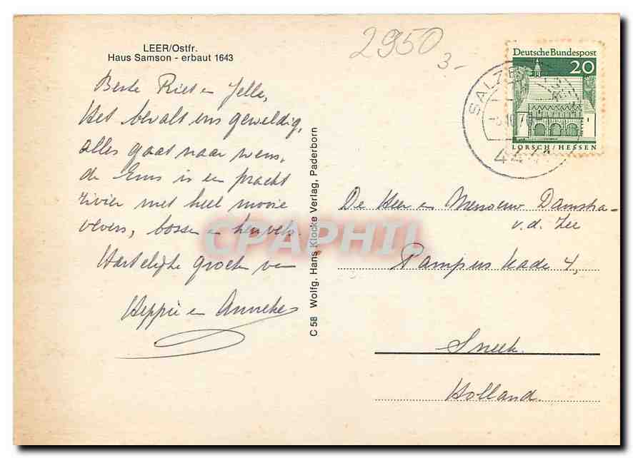 CPM Leer Ostir Haus Samson Erbaut 1643  — Back