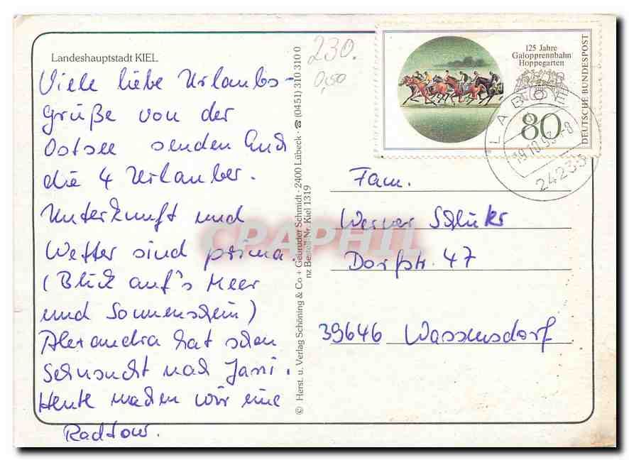 Kiel, Forde et Ostsee — vue panoramique — Harst u. Verlag Schöning & Co. — Rückseite