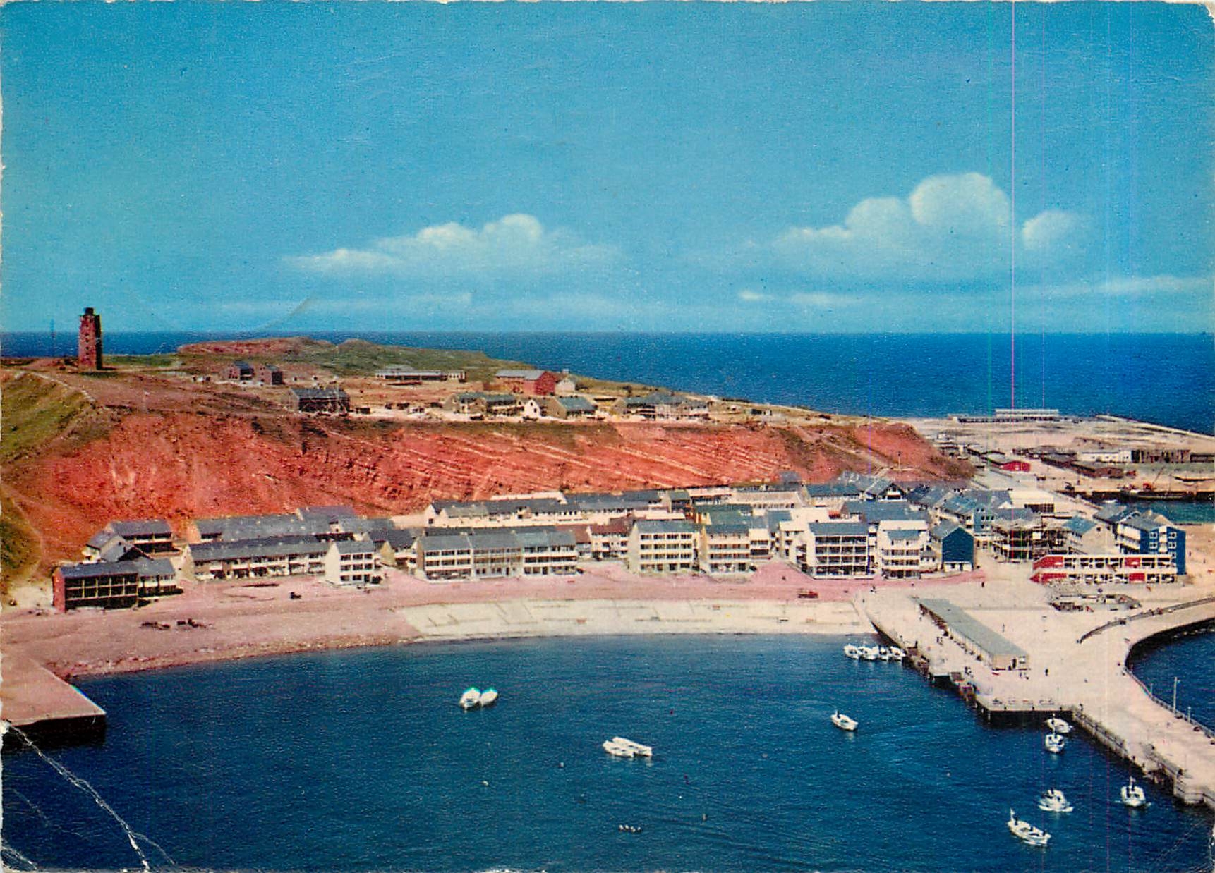 Helgoland — vue du port et des falaises — éditeur: W. Schöning & Co., Heide