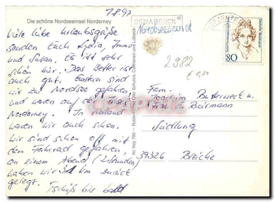 CPM Die Schone Nordseeinsel Norderney  — Rückseite