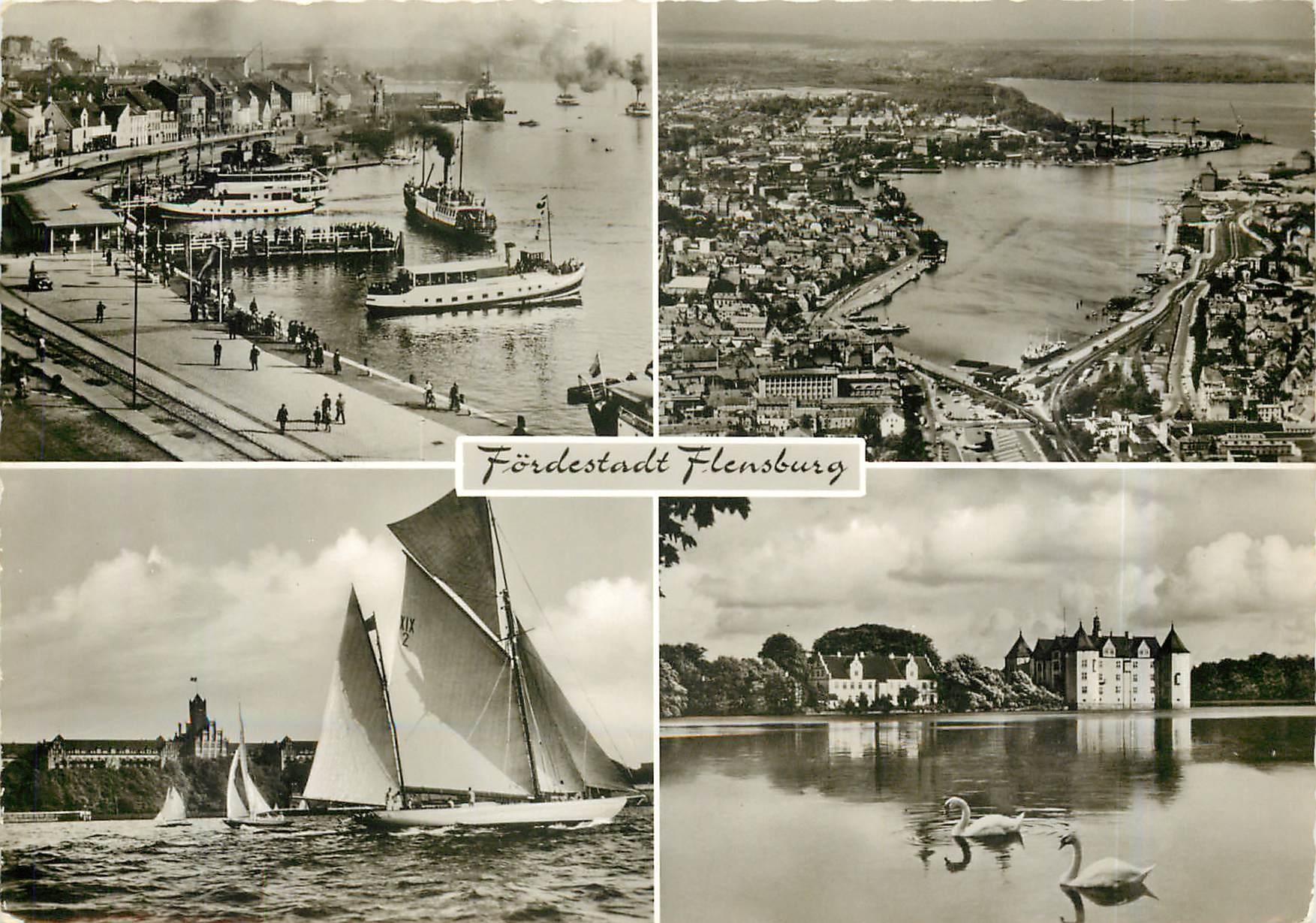 Fördestadt Flensburg — vue panoramique et port — éditeur D. Thomsen Flensburg