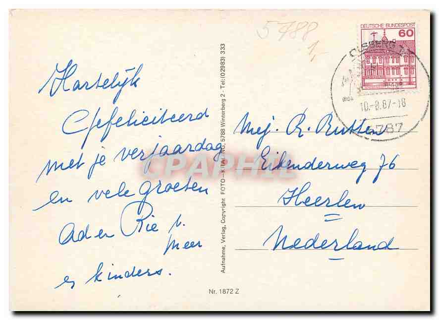 CPM Heilklimatischer Kurort Winterberg Hochsauerland Kurpark  — Rückseite