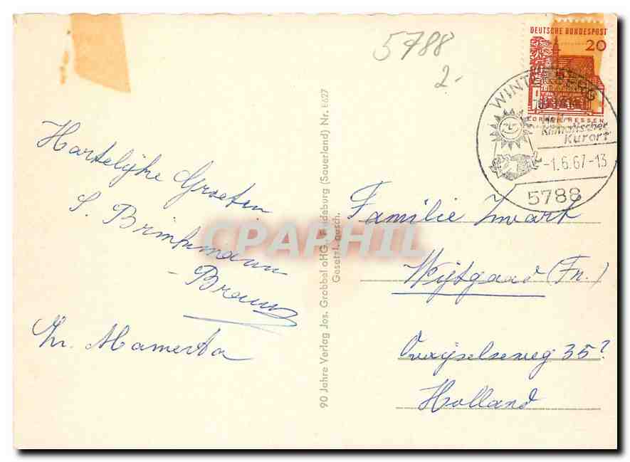 CPM Heilklimatischer Kurort Winterberg Hochsauerland  — Rückseite