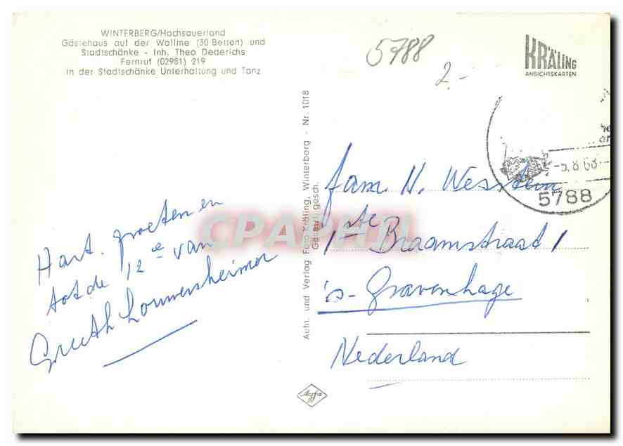 CPM Heilklimatischer Kurort Winterberg Hochsauerland Blick vom Bobhaus  — Rückseite