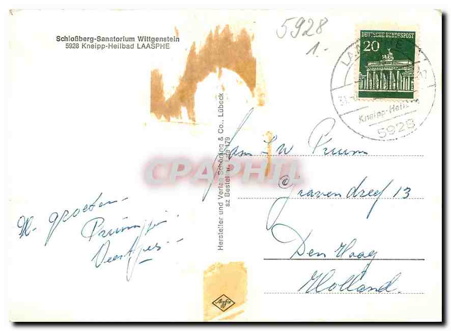 CPM Schlossberg Santorium Wittgenstein Kneipp Heilbad Laasphe  — Rückseite