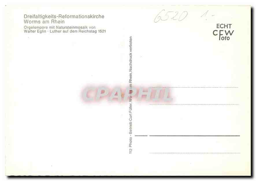 CPM Dreifaltigkeits Reformationskirche Worms am Rhein  — Rückseite