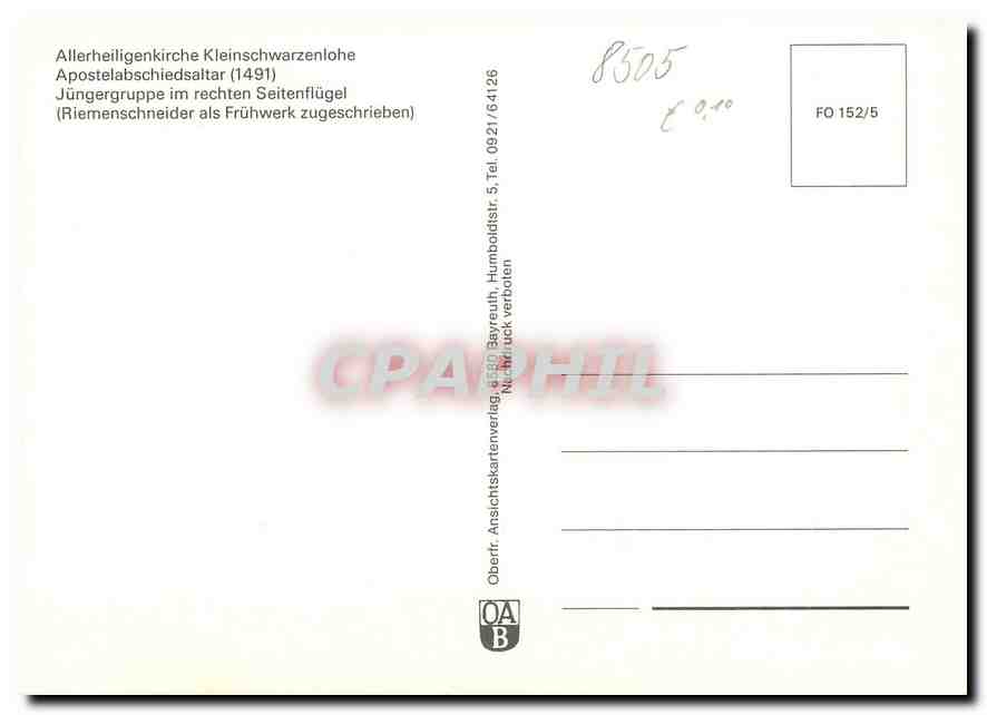 CPM Allerheiligenkirche Kleinschwarzenlohe Apostelabschiedsalter  — Rückseite