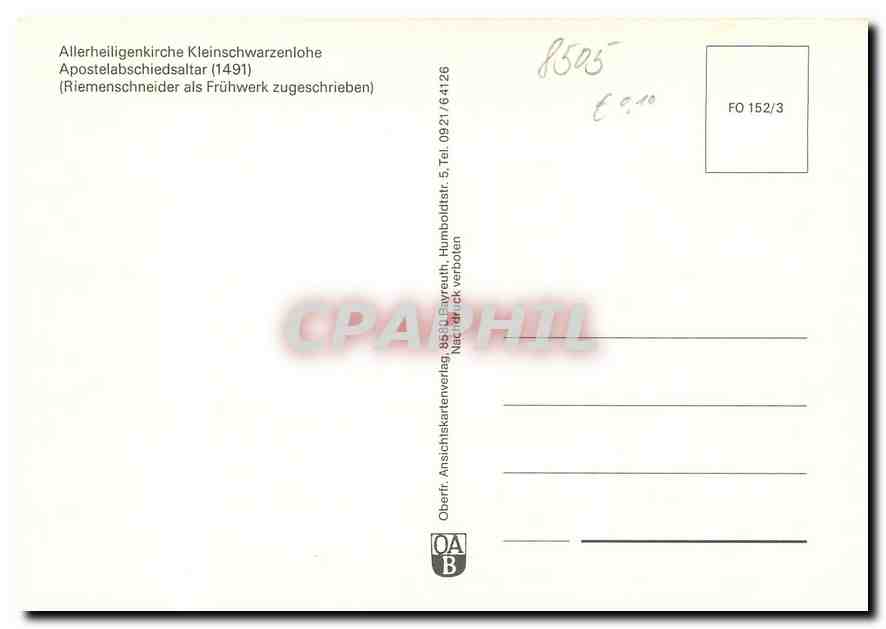 CPM Allerheiligenkirche Kleinschwarzenlohe Apostelabschiedsaltar  — Rückseite