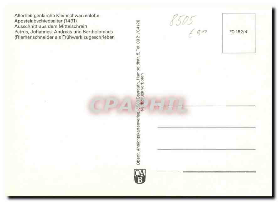 CPM Allerheiligenkirche Kleinschwarzenlohe Apostelabschiedsaltar  — Rückseite