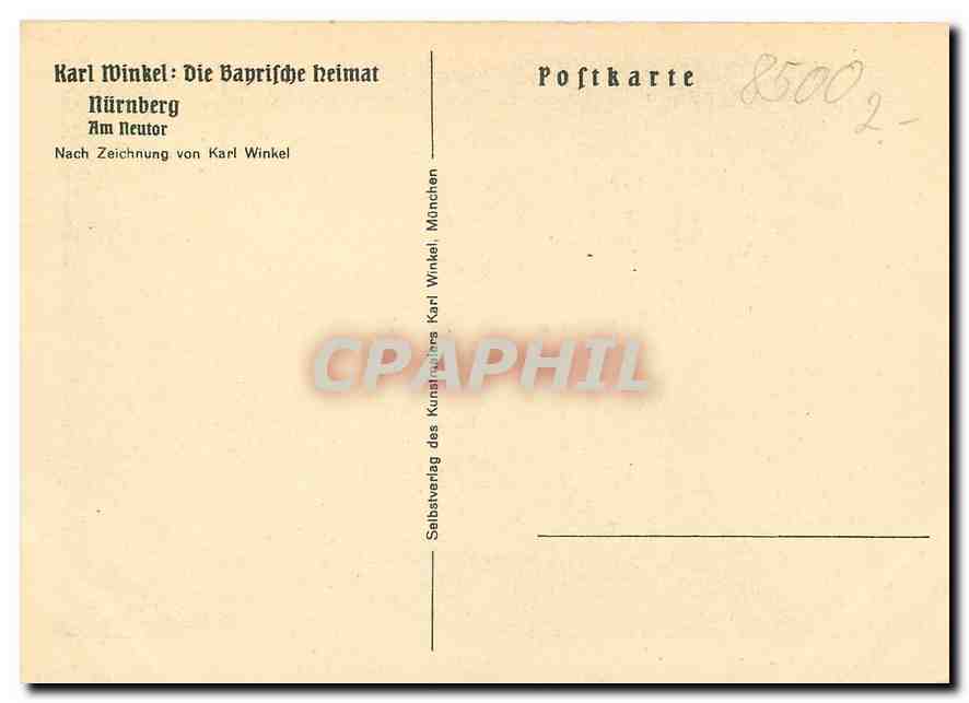 CPM Karl Winkerl Die Bayrische heimat Nurnberg  — Rückseite