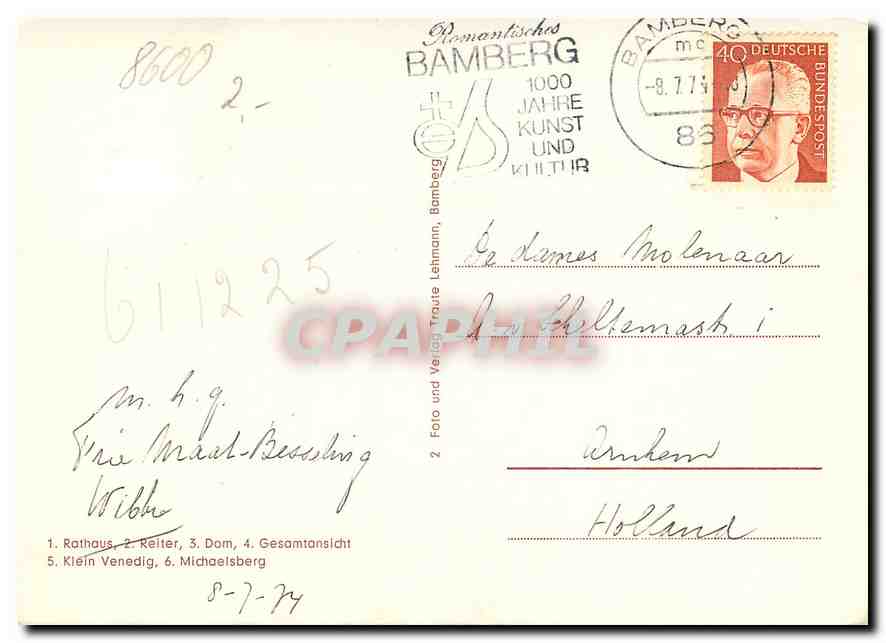 CPM Gruss aus Bamberg Rathaus Reiter Dom Gesamtansicht Klein Venedig Michaelsberg  — Back