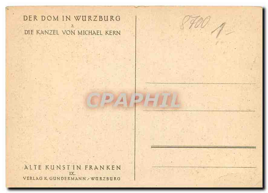 CPM Der Dom in Wurzburg Die Kanzel vom Michael Kern  — Rückseite