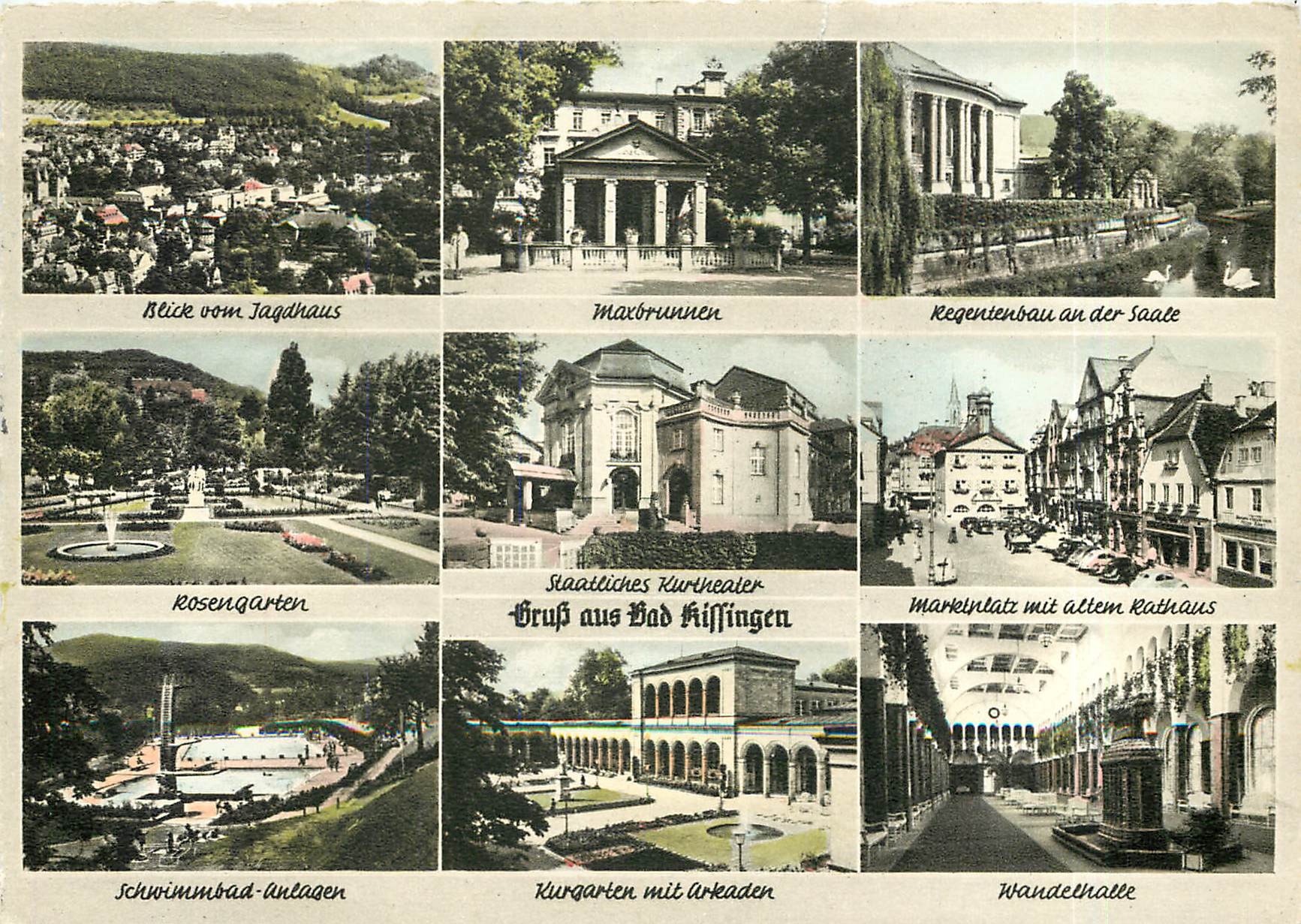 CPM Gruss aus Bad Kissingen Blick vom Jagdhaus Maxbrunnen Rosengarten 