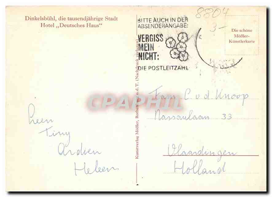 CPM Dinkelsbuhl Hotel Deutsches Haus  — Rückseite