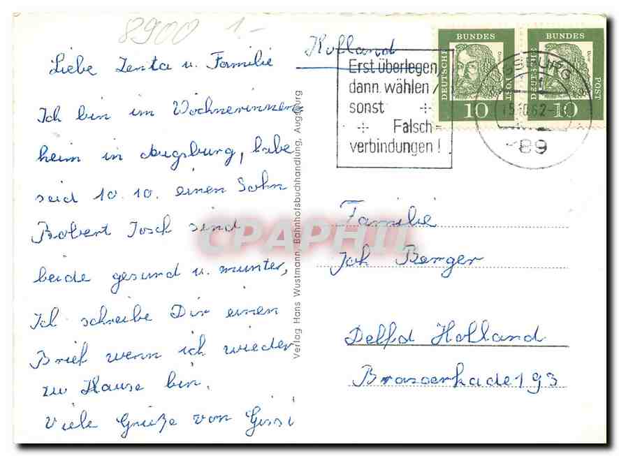 CPM Augsburg Die Stadt der Fugger und Welser Stadttheater Maximilian Strasse  — Rückseite