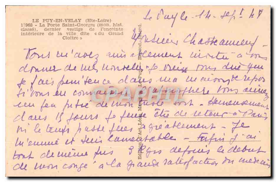 Puy en Velay CPA La porte Saint Georges  — Rückseite