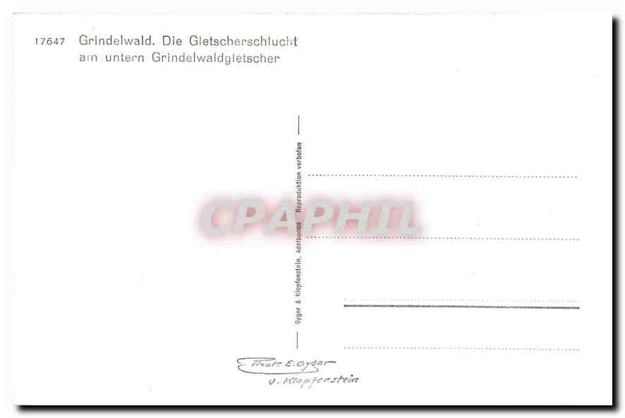 CPM Grindelwald Die Gletscherschlucht am untrn Grindelwaldgletscher  — Rückseite