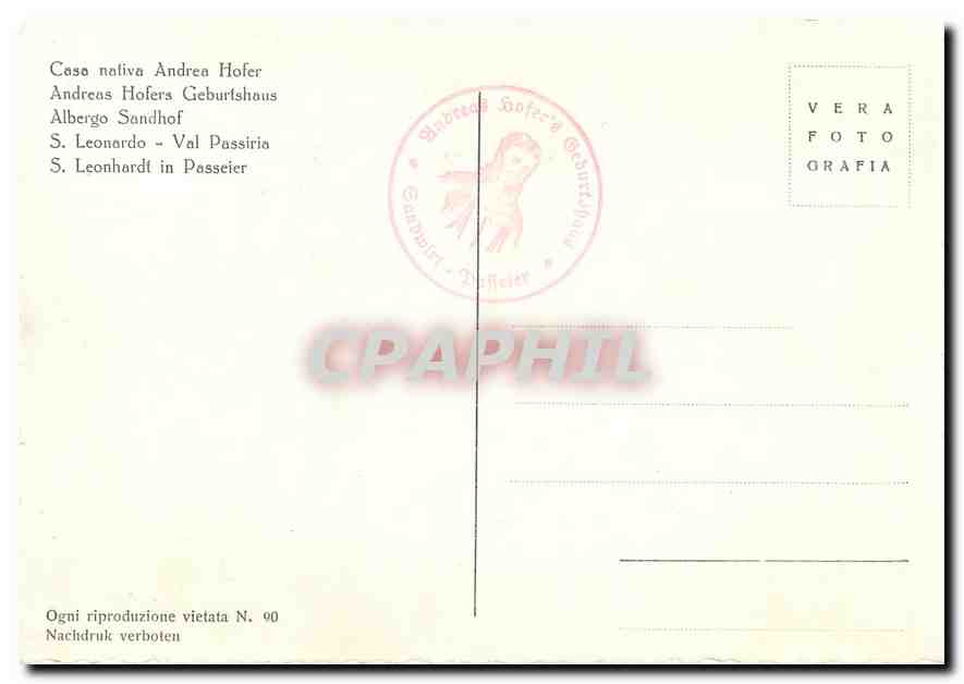 CPM Casa naliva Andra Hofer Andreas Hofers Geburfshaus Albergo Sandhof  — Rückseite