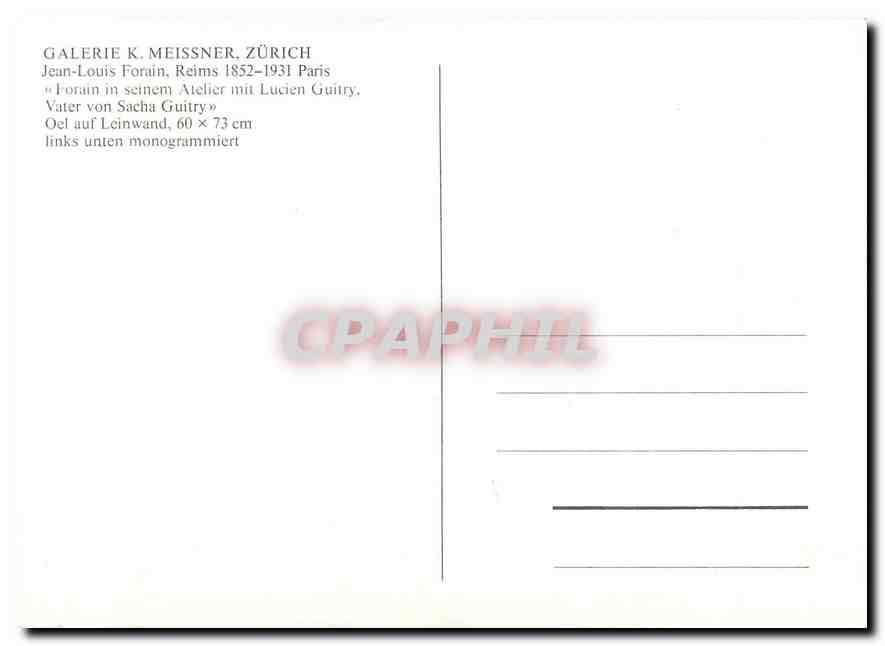 CPM Galerie K Meissner Zurich Jean Louis Forain  — Verso
