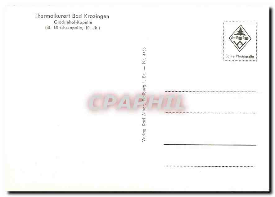 CPM Thermalkurort Bad Krozingen Glacktehof Kapelle  — Rückseite