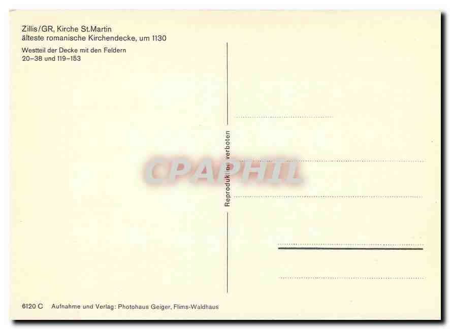 CPM Zillis GR Kirche St Martin alteste romanische Kirchendecke  — Rückseite