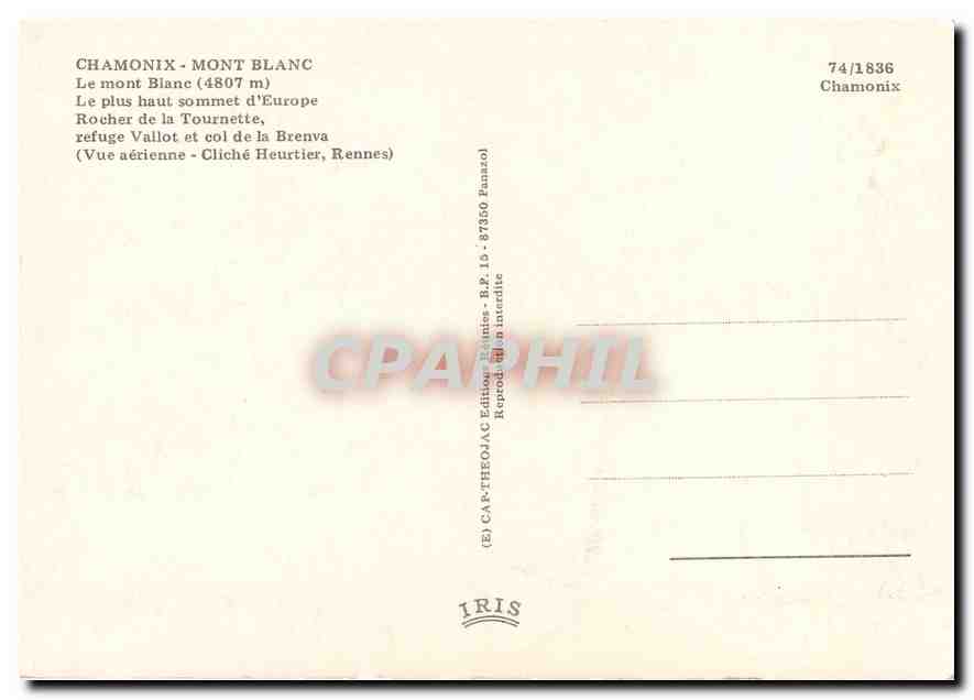 CPM Chamonix Mont Blanc Le Mont Blanc  — Verso
