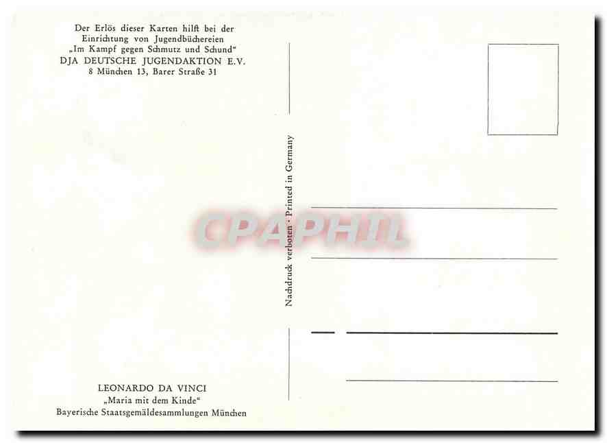 CPM Leonardo da Vinci Maria mit dem Kinde Bayerische Staatsgemaldesammlungen Munchen  — Back