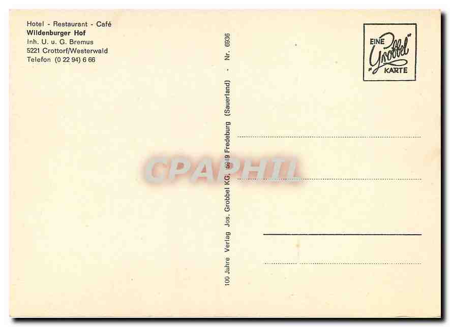 CPM Hotel Restaurant Cafe Wildenburger Hof Crottorf Westerwald  — Back