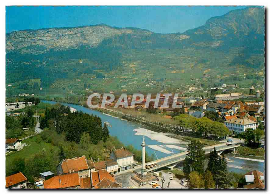 CPM Bonneville Vue aerienne du Pont sur l'Arve et Colonne de Charles Felix 
