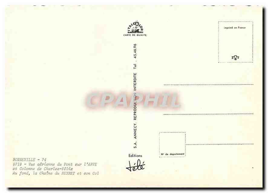 CPM Bonneville Vue aerienne du Pont sur l'Arve et Colonne de Charles Felix  — Rückseite