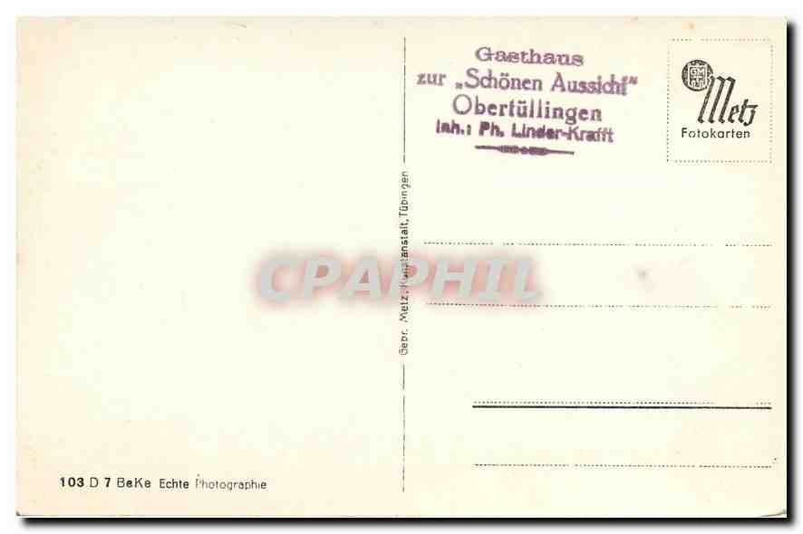 CPM Ober Tullingen Gartenterrase zur salonen Aussicht Gasthaus Schonen Aussicht Obertullingen — Rückseite
