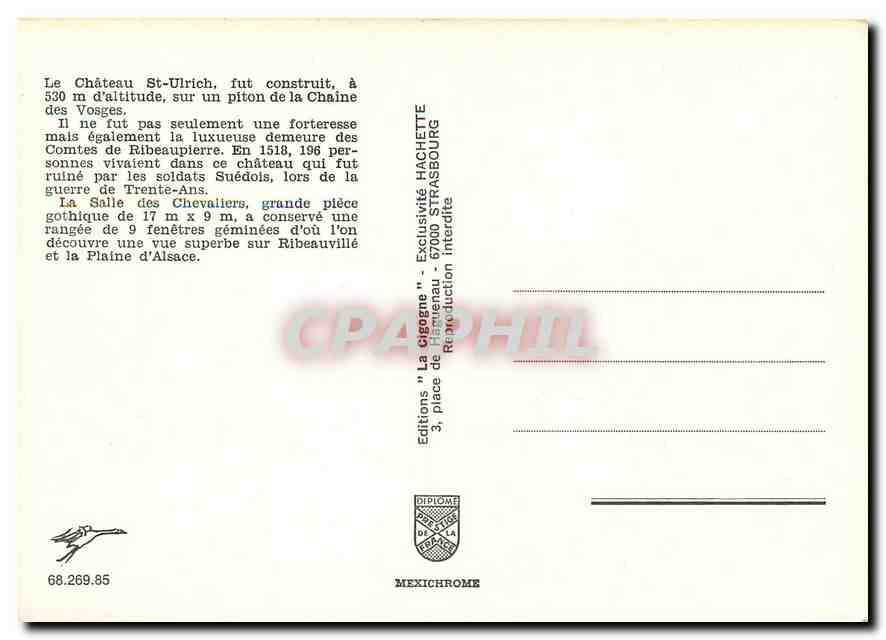 Château St Ulrich — La Salle des Chevaliers — XIIIe siècle — Éditions Hachette — Back