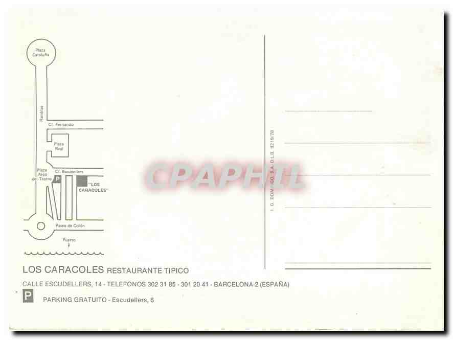 CPM Restaurante Los Caracoles Barcelona Spain  — Verso
