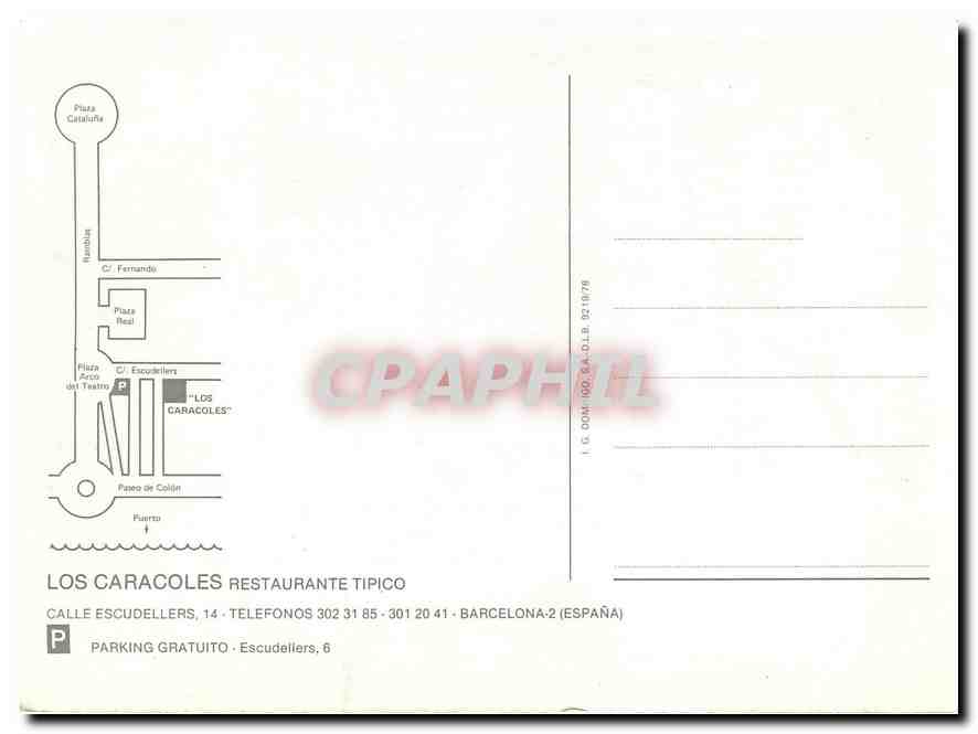 CPM Restaurante Los Caracoles Barcelona Spain  — Rückseite