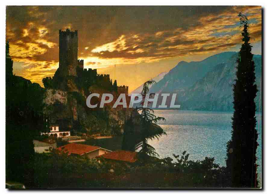 CPM Malcesine Lac de Garda Le chateau au coucher du soleil 