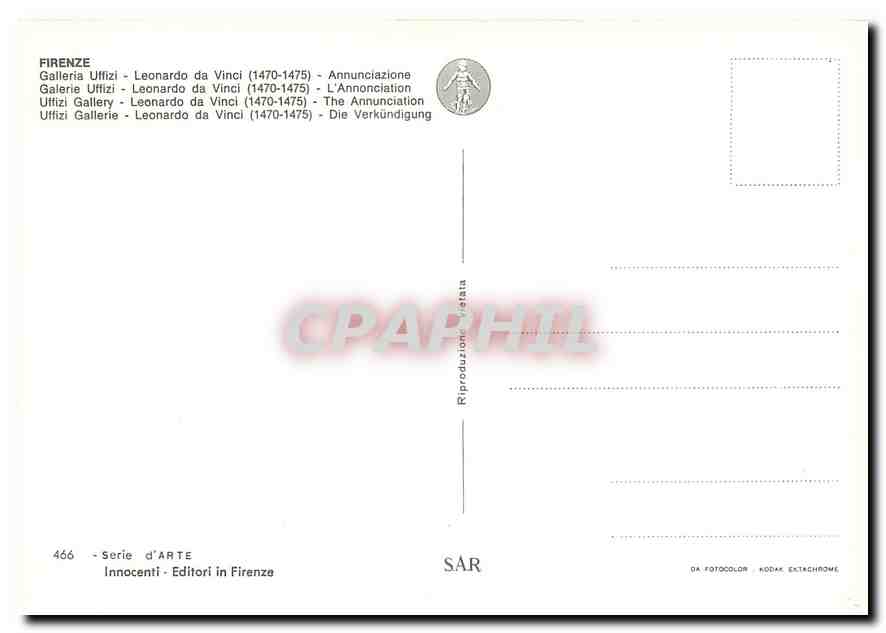 CPM Firenze Uffizi Gallery Leonardo da Vince L'Annonciation  — Rückseite