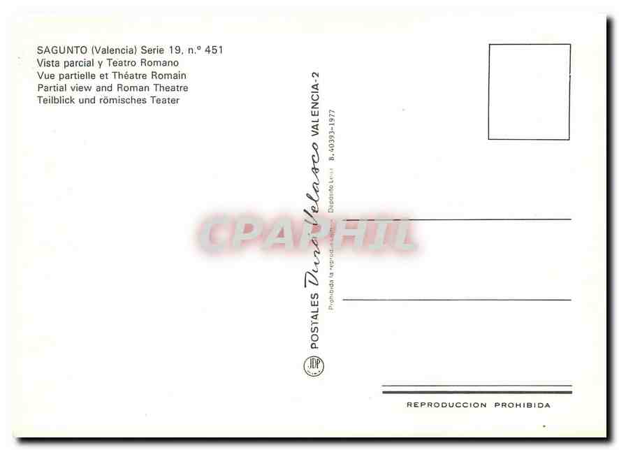CPM Sagunto Valencia Vue partielle et Theatre Romain  — Rückseite