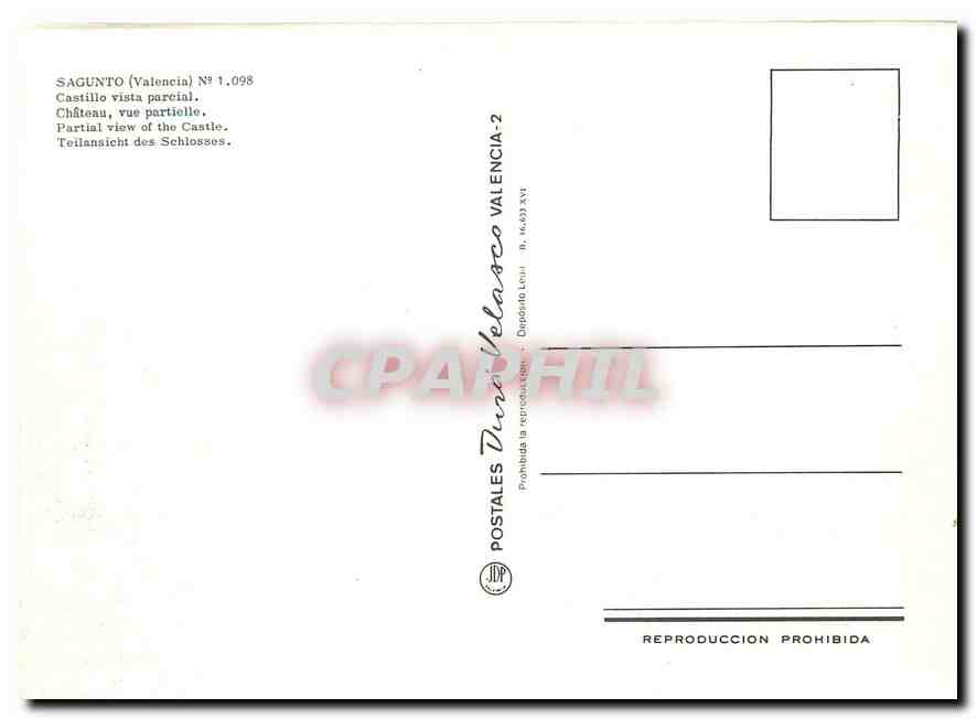 CPM Sagunto Valencia Chateau vue partielle  — Rückseite